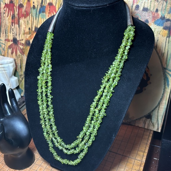 Peridot 24”L 3 Strand Necklace Navajo Native American Silver Cone Clasp EVC - Picture 1 of 10